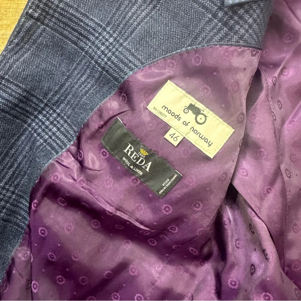 Moods of Norway Blue Plaid Wool linen Blazer Sz 36 EU 42 1865 Reda Lined Blazer - Picture 8 of 16